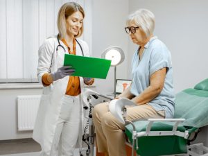woman consulting gynecologist to illustrate hysterectomy discussion