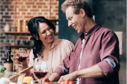 Couple prepare a healthy dinner together